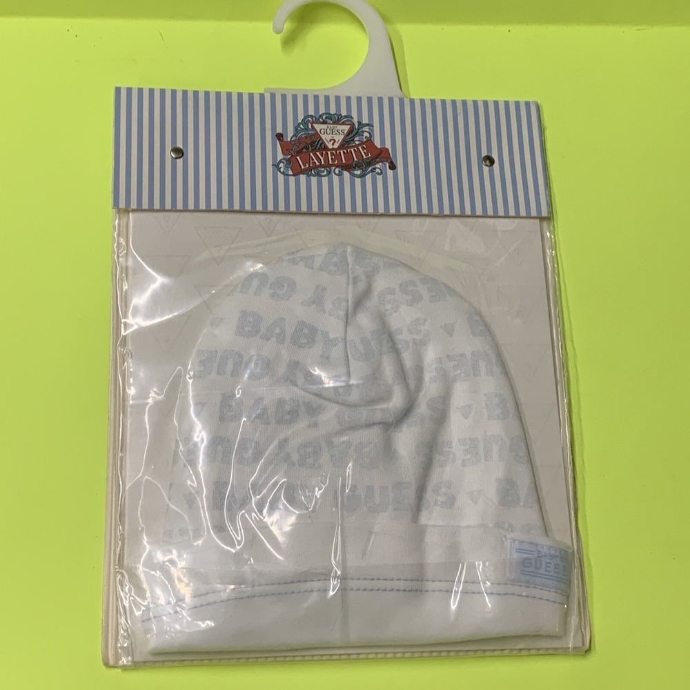 Vintage BABY GUESS Layette Roll up Cap Baby Blue S/M New sealed